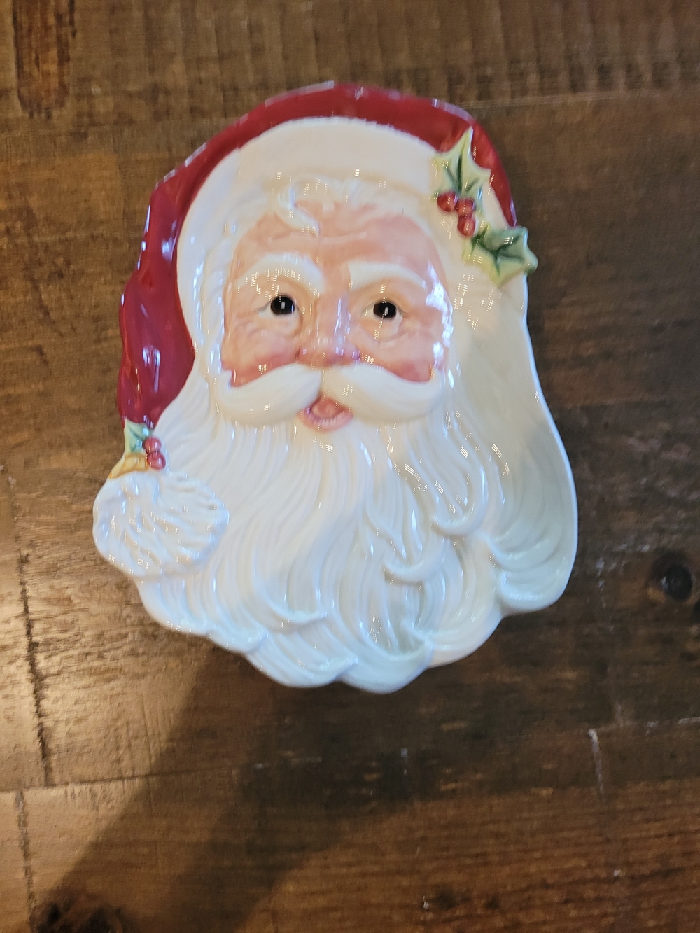 Festive Santa Face Holiday Ceramic Plate - White & Red